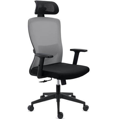 Cadeira de Escritório NOTE PRO, Apoia Cabeças, Suporte Lombar Ajustável, Uso 8h, em Tecido e Malha Respirável, em Cinzento