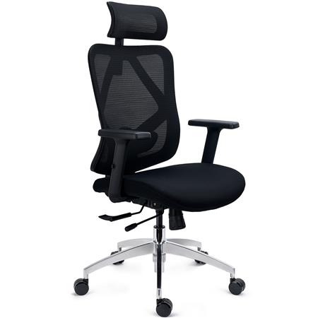 DEMO# Cadeira Ergonómica LONDON, Suporte Lombar, Assento Deslizante, Braços 3D, em Preto
