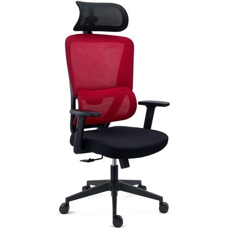 DEMO# Cadeira Ergonómica SUPRA, Apoia Cabeças, Suporte Lombar, Uso 8h, em Tecido e Malha Respirável, em Vermelho