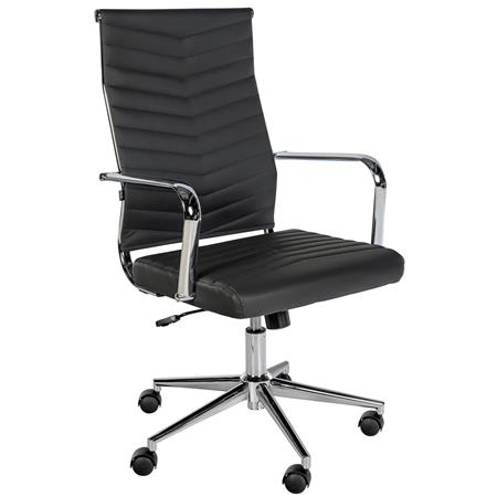 Cadeira de Escritório KOBE, Design Elegante e Moderno, Base Metálica, em Pele, cor Preto