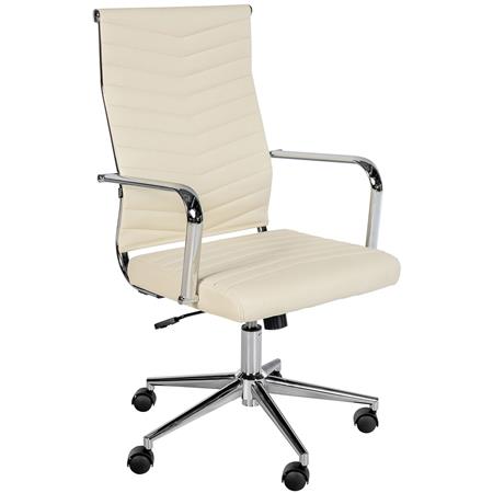 Cadeira de Escritório KOBE, Design Elegante e Moderno, Base Metálica, em Pele, cor Creme