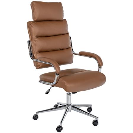 Poltrona de Escritório SALEM, Design Elegante e Moderno, em Pele, cor Castanho Claro