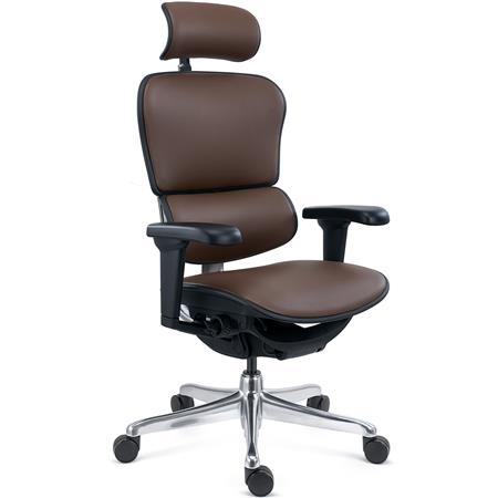 Cadeira Ergonómica ERGOULTRA, 100% Ajustável, Máximo Desempenho, Excelente Qualidade, em Pele, em Castanho 