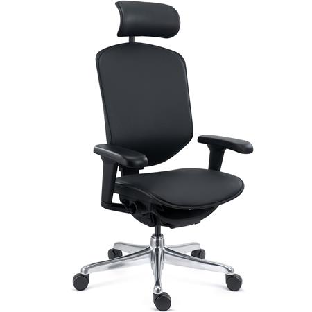 Cadeira Ergonómica ENJOY, Totalmente Ajustável, Qualidade Profissional, Design exlcusivo, em Pele, em Preto