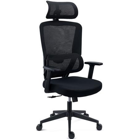 DEMO# Cadeira Ergonómica SUPRA, Apoia Cabeças, Suporte Lombar, Uso 8h, em Tecido e Malha Respirável, em Preto