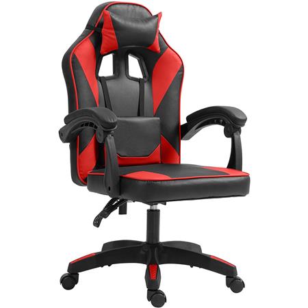 Cadeira Gaming TESCO, Design Desportivo, Almofada Lombar e Cervical, em Pele, cor Vermelho e Preto