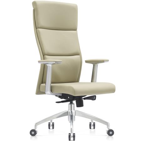 Poltrona de escritório MONZA, Design Moderno e Inovador, Uso Profissional 8h, Pele Verdadeira, em Creme