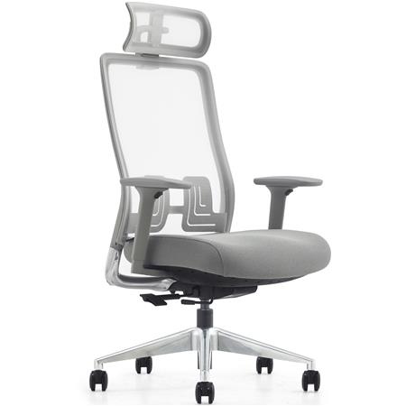 Cadeira Ergonómica EVORA, Apoia Cabeças, em Tecido e Malha Respirável, em Cinzento