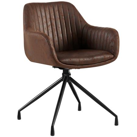 Cadeira de Visita TANNER, Design Moderno, Giratória, Pernas Metálicas, em Pele, Cor Castanho Escuro