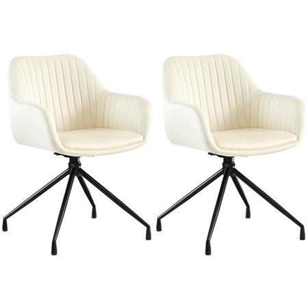 Lote 2 Cadeira de Visita TANNER, Design Moderno, Giratória, Pernas Metálicas, em Veludo, Cor Creme