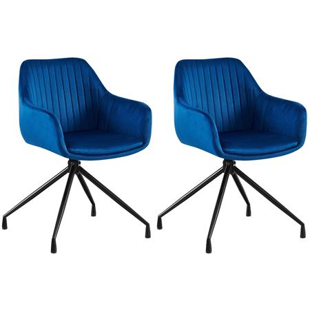 Lote 2 Cadeira de Visita TANNER, Design Moderno, Giratória, Pernas Metálicas, em Veludo, Cor Azul
