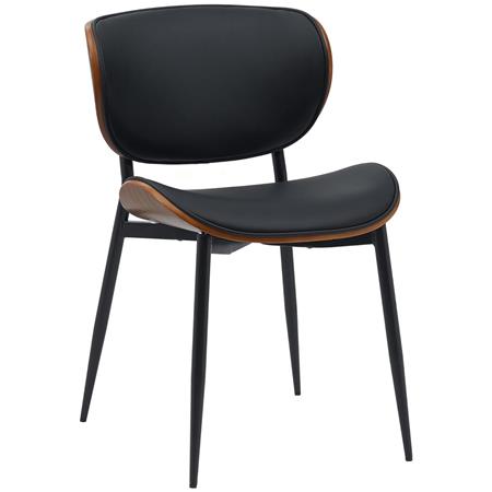 Cadeira de Visita BRONSON, Design Exclusivo, Estrutura de Madeira de Cor Nogueira, em Pele de cor Preto