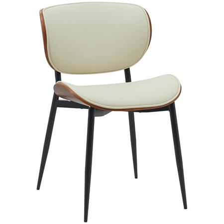 Cadeira de Visita BRONSON, Design Exclusivo, Estrutura de Madeira de Cor Nogueira, em Pele de cor Creme