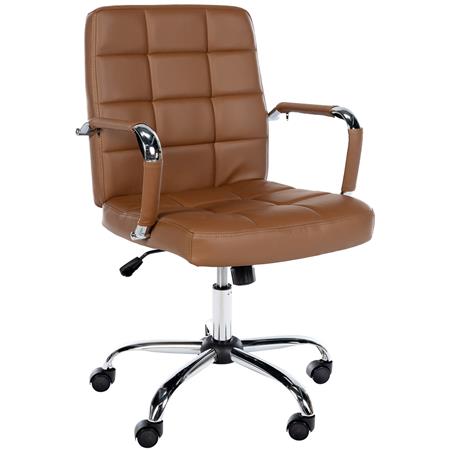 Cadeira de Escritório BAXTER, Design Moderno Acolchoado, Base metálica, Em Pele, Cor Castanho 