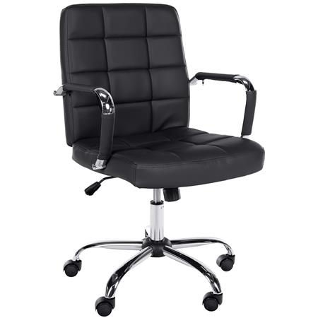 Cadeira de Escritório BAXTER, Design Moderno Acolchoado, Base metálica, Em Pele, Cor Preto