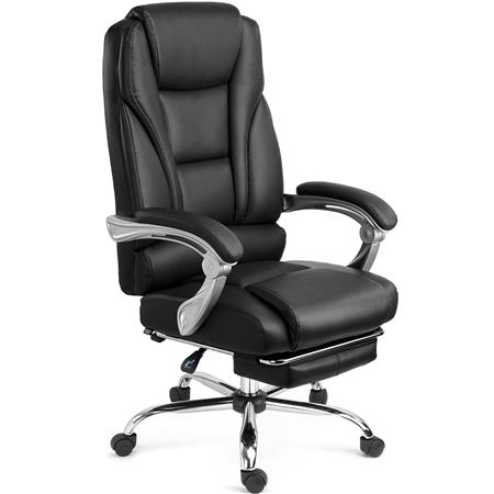 Poltrona de Escritório COMODITY, Acolchoado de Alta Densidade, Apoia Pés Extensível, em Pele Preta