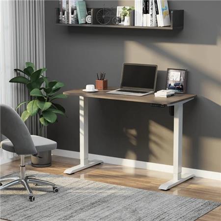 DEMO# Mesa MISTRAL, Dimensões 120x60, Versátil e Moderna, Regulação Automática em Altura, Branco e Carvalho