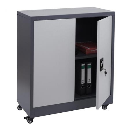 Armário Arquivador BRENTON, 98x40x80cm, com rodas, em aço, cor cinzento escuro e cinzento claro