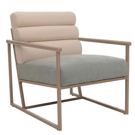 Cadeira de Visita de Design MILLS, Estrutura Metálica, em Pano de cor Bege e azul-esverdeado