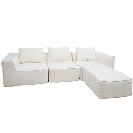 Sofá Modular 3 lugares NANUK, Grosso Acolchoado, com Chaise Longue em Pano de cor Creme