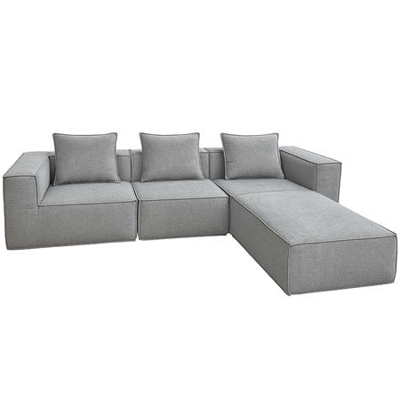 Sofá Modular 3 lugares NANUK, Grosso Acolchoado, com Chaise Longue em Pano de cor Cinzento
