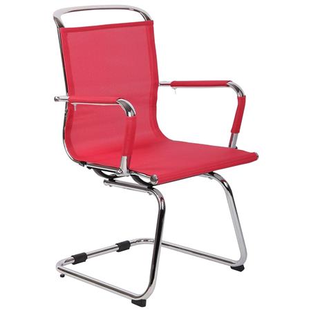Cadeira de Visita GOUDA V, Revestida em Malha Transpirável, Estrutura Cromada, Cor Vermelho