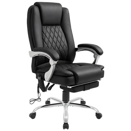 Poltrona de Escritório CABUYA, Apoio de Pés Extensivel, Função de Massagem, Pele cor Preto