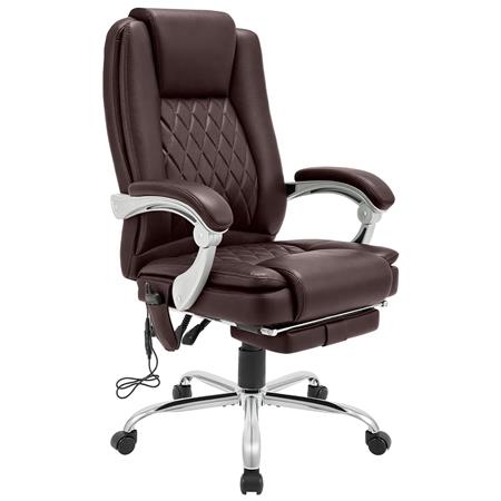 Poltrona de Escritório CABUYA, Apoio de Pés Extensivel, Função de Massagem, Pele cor Castanho