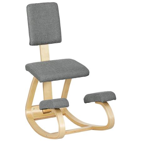 Cadeira Ergonómica de Joelhos MOLTY, com Encosto, Revestida a Linho Sintético Cor Cinzento