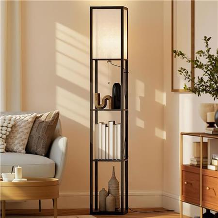 Candeeiro de Escritório TALIA, Dimensões 26x26x160 cm, com Prateleiras, em Madeira cor Preto