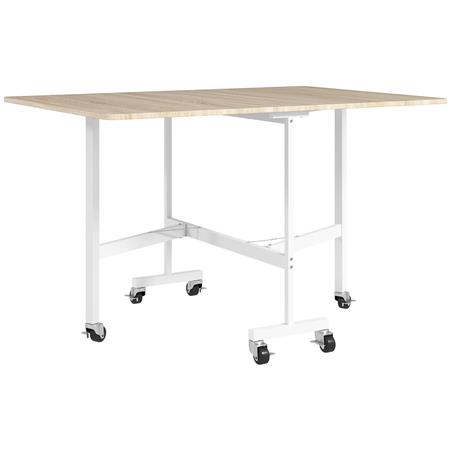 Mesa de Reuniões NICOSIA, em Metal e Madeira, Dobrável com Rodas, 2 Abas Rebatíveis, 120x80x73 cm, Cor Carvalho