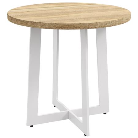 Mesa de Reuniões TACXA, Base em Aço Branco, Tampo em Madeira, Cor Carvalho