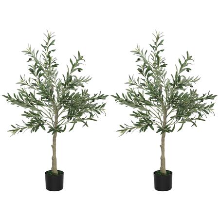 Conjunto de 2 Plantas de Escritório VERO, Oliveiras com 120 cm de Altura, com Folhas e Azeitonas, Cor Verde