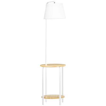 Candeeiro de Escritório VELA, Com mesa de Apoio de 2 Níveis, em Aço e Bambu, Cor Branco