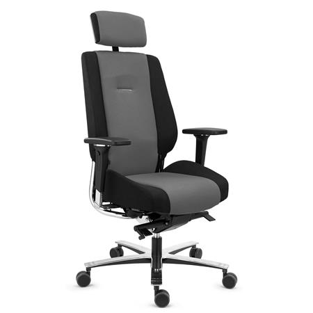 Cadeira Ergonómica KRATOS, Uso 24 horas, Máximo Conforto e Durabilidade, Totalmente Certificada, em Tecido, Cor Preto e Cinzento 