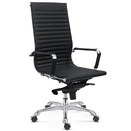 Cadeira de Escritório DORIS, Elegante e Confortável, Estrutura em Metal, Pele Verdadeira, Cor Preto