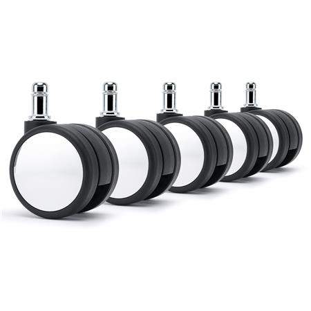 Conjunto de 5 Rodas H2 para Cadeiras de Escritório, 11x50 mm, para Superfícies Delicadas, Cor Preto e Cromado