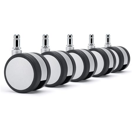 Conjunto de 5 Rodas H6 para Cadeiras de Escritório, 11 x 50 mm, Estrutura Compacta, Cor Preto e Cinzento