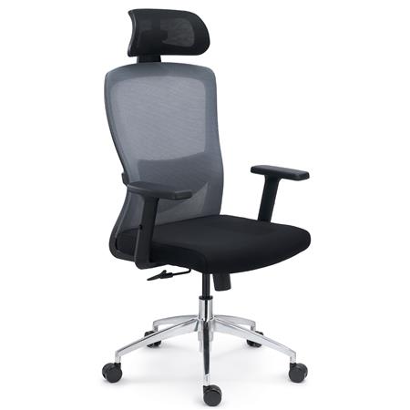 Cadeira de Escritório NOTE MAX, Ergonómica, Apoio Lombar Ajustável, Base Metálica, Malha e Tecido, Cor Cinzento