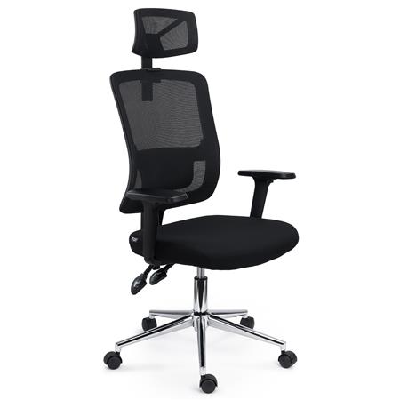 Cadeira de Escritório MISTIC, Elegante e Ergonómica com Apoio de Cabeça, em Malha Respirável, Cor Preto