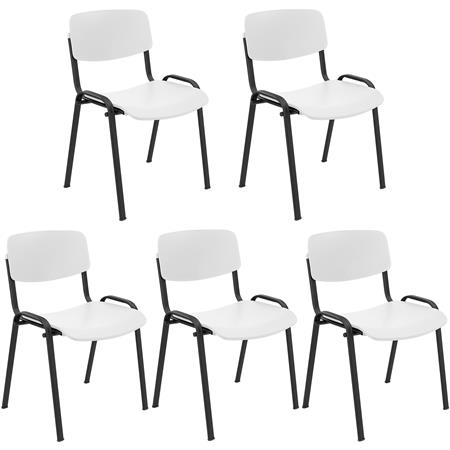 Lote de 5 Cadeiras de Visita MILKA, Elegante e Versátil, Empilhável, Pernas Pretas, Cor Branco