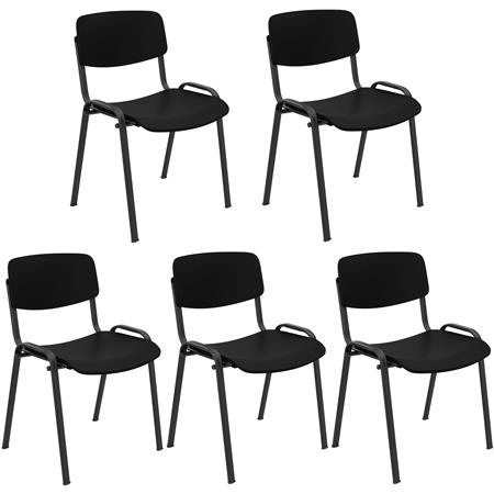 Lote de 5 Cadeiras de Visita MILKA, Elegante e Versátil, Empilhável, Pernas Pretas, Cor Preto
