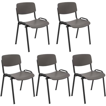 Lote de 5 Cadeiras de Visita MILKA, Elegante e Versátil, Empilhável, Pernas Pretas, Cor Cinzento