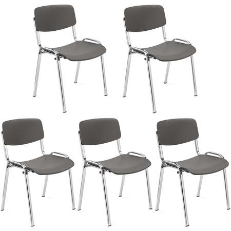 Lote de 5 Cadeiras de Visita MILKA, Elegante e Versátil, Empilhável, Pernas Cromadas, Cor Cinzento