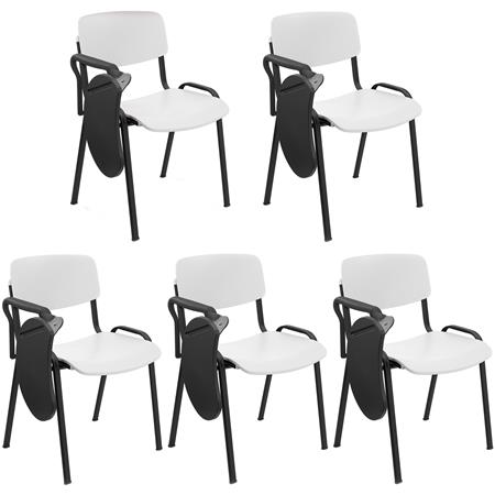 Lote de 5 Cadeiras de Visita MILKA, com Palmatória, Elegante e Versátil, Empilhável, Pernas Pretas, Cor Branco