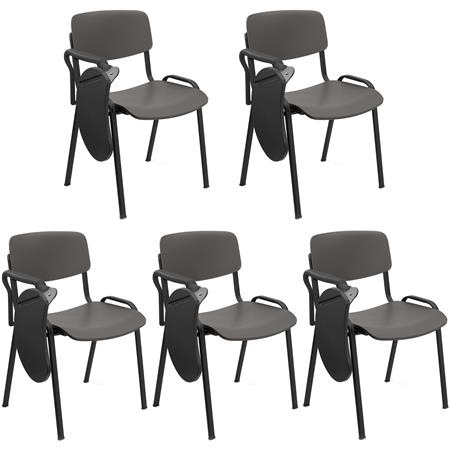 Lote de 5 Cadeiras de Visita MILKA, com Palmatória, Elegante e Versátil, Empilhável, Pernas Pretas, Cor Cinzento