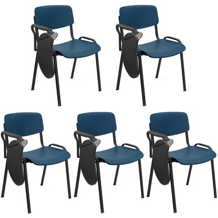 Lote de 5 Cadeiras de Visita MILKA, com Palmatória, Elegante e Versátil, Empilhável, Pernas Pretas, Cor Azul
