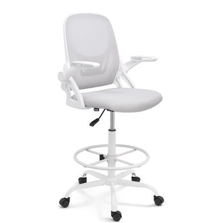 Banco de Escritório GEAR, Apoios de Braços Rebatíveis, Apoio para os Pés Ajustável, Suporte Lombar, Cor Branco e Cinzento
