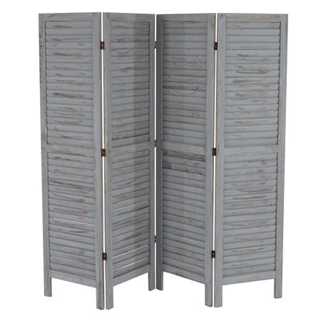 Biombo de Madeira LEO com 4 folhas, Design Vintage Muito Bonito, 170x182x2cm, Cor Cinza