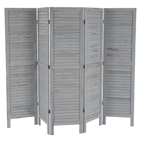 Biombo de Madeira LEO com 5 folhas, Design Vintage Muito Bonito, 170x228x2cm, Cor Cinza